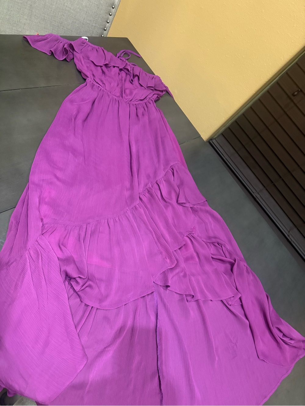 Lulu's Magenta Off-Shoulder Ruffle Maxi Dress